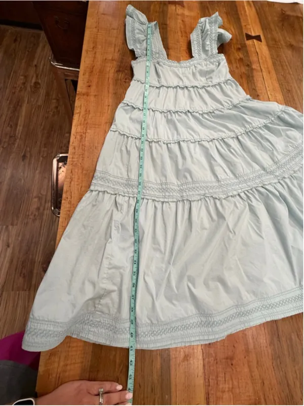 KARLIE Light Blue Cotton Smocked Tiered Ruffle Dress Midi Cottagecore Pockets M - Image 10
