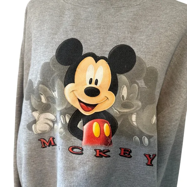 RARE Vintage Disney Store Big Print Mickey Mouse Crewneck Gray Xtra Large - Image 2