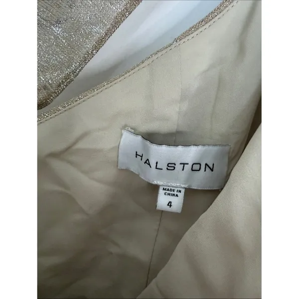 Halston Heritage Metallic One Shoulder Grecian Draped Gown Champagne Size 4 NWOT - Image 3