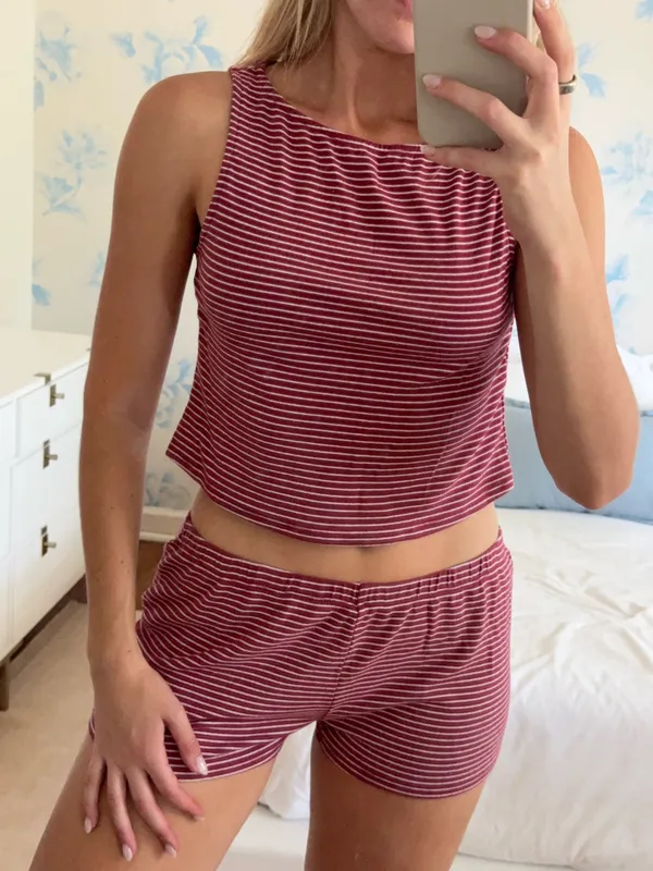 No Boundaries Top Shorts Stripe Set 2-Piece Red - Image 2