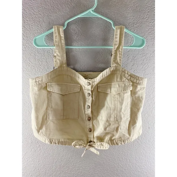 Free People We The Free Palm Desert Cream Ivory Button Crop Top - Image 6