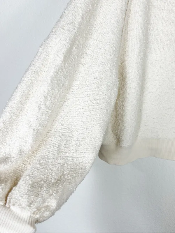 Free People Boucle Found My Friend ivory cream cotton oversized sweater size S - Image 7