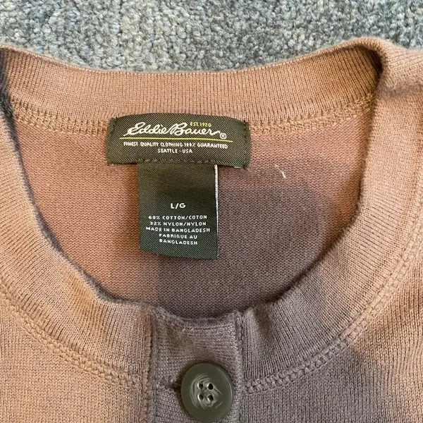 Eddie Bauer Women’s L Brown Knit Cotton Nylon Button-Up 3/4 Sleeve Cardigan - Image 3