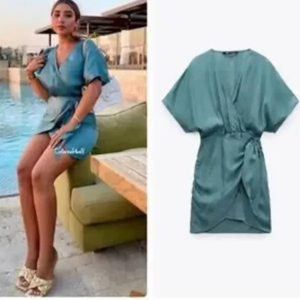 Zara | Dresses | Zara Sea Green Satin Effect Mini Dress Size‎ S - Image 2