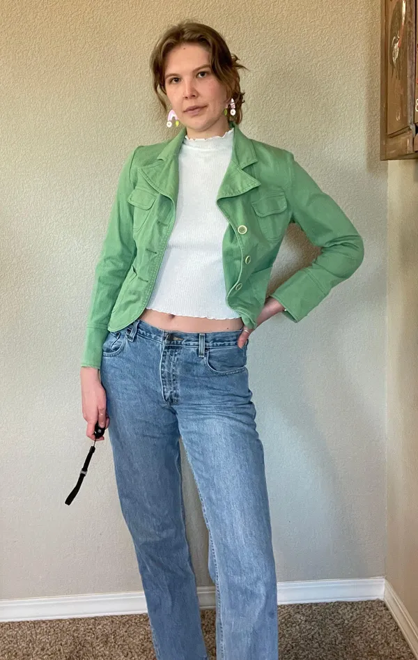 y2k green denim jacket Size L - Image 3