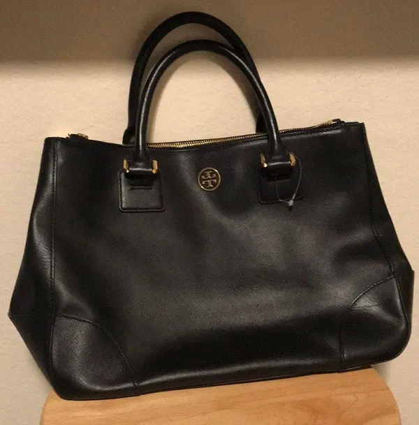 Tory Burch Robinson Black Double Zip Tote Handbag - Image 2