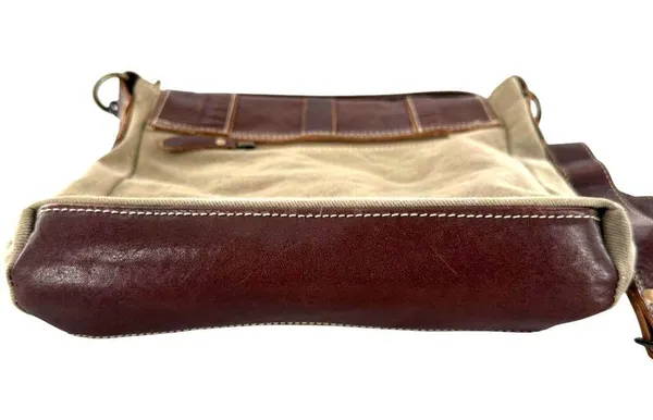 Myra Bag Sage Green Canvas and Brown Leather Messenger Tote Crossbody Bag - Image 6