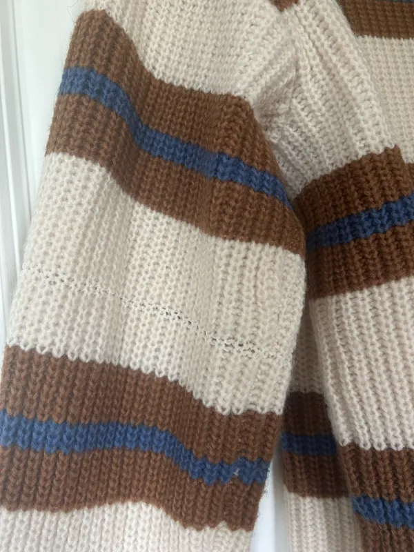 saltwater LUXE Cream Sweater with Brown and Blue Stripes - Image 5