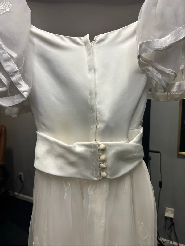 White Sheer Overlay Midi Dress with Embroidered Skirt - Image 4