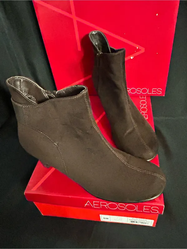 Aerosoles Play Again Brown Fabric Zipper Ankle Booties Women’s 8M - Image 3