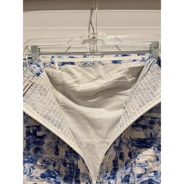 Abercrombie & Fitch Elan Drop Waist Strapless Dress Small Tall Blue White Floral - Image 5