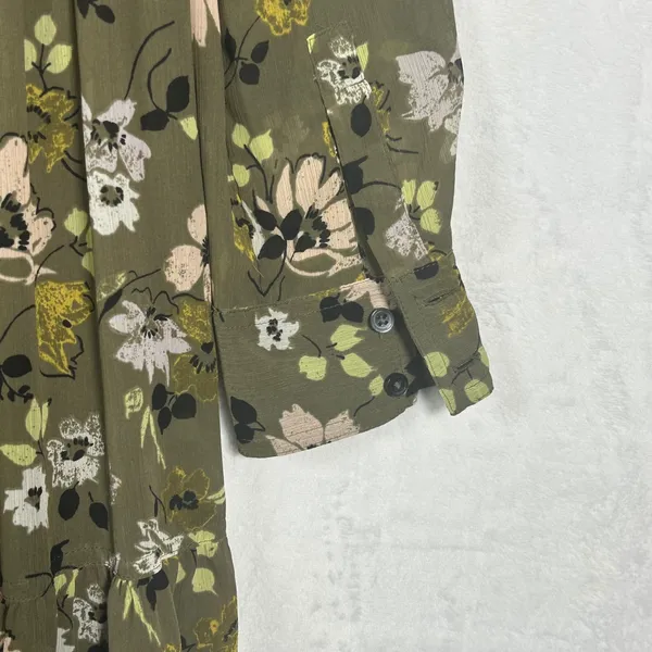Madewell Women‎ Olive Green Floral Tiered V-Neck Midi Dress XXS Long Sleeve - Image 10