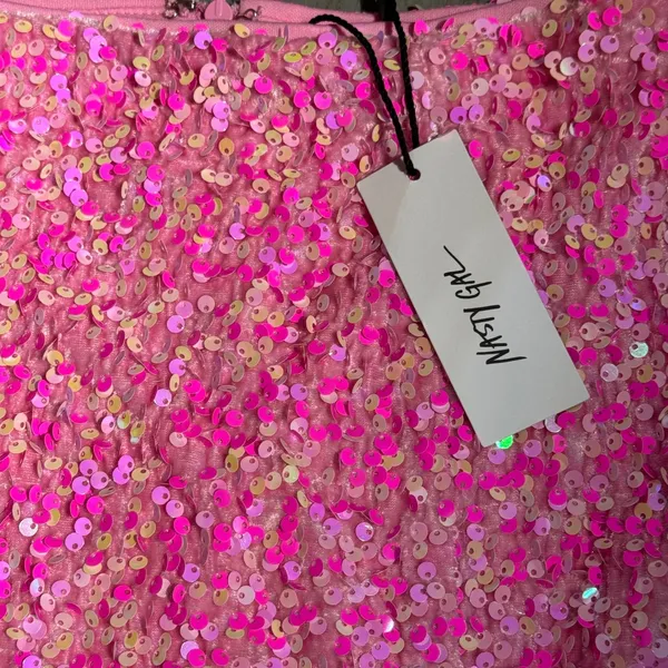 NASTY GAL Premium‎ Velvet Pink Sequin Mini Skirt Size 0 - New With Tags - Image 6