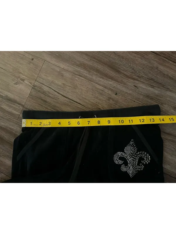 Y2K Pegasus Black Velour Flared Fleur-De-Lis Track Pants S - Image 6
