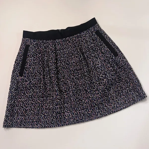 French Connection Multi-Color Tweed w/ Black Contrast A-Line Mini‎ Skirt Size 6 - Image 4