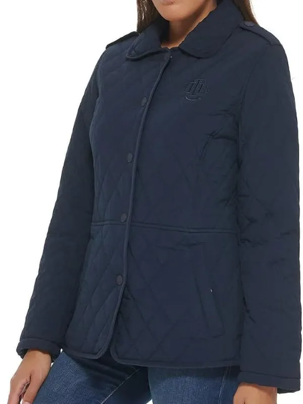 Tommy Hilfiger Women Quilted Button Down Water Resistant Jacket Navy Blue Size L - Image 2