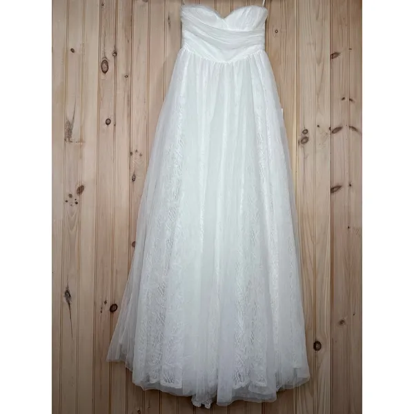 NWT Lulus Blissful Forever White Tulle Lace Strapless Pleated Maxi Dress Size S - Image 2