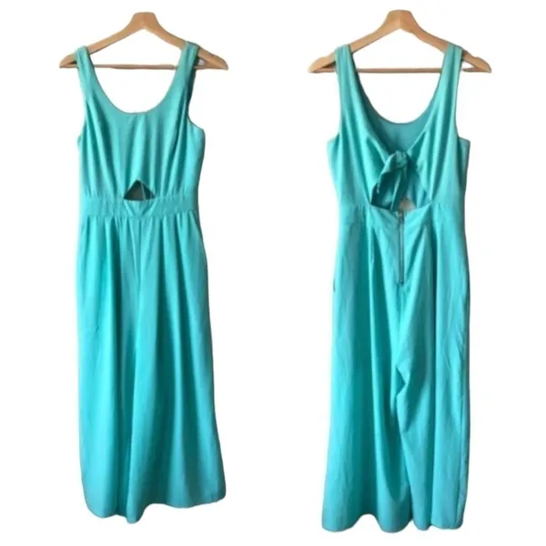 Gianni Bini Turquoise Blue‎ Cut Out Wide Leg Cropped Jumpsuit S - Image 3