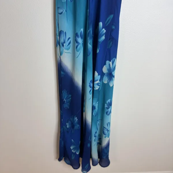 Vintage City Triangles Slip Dress Womens Small Blue Floral Maxi USA 90s dreamy - Image 12