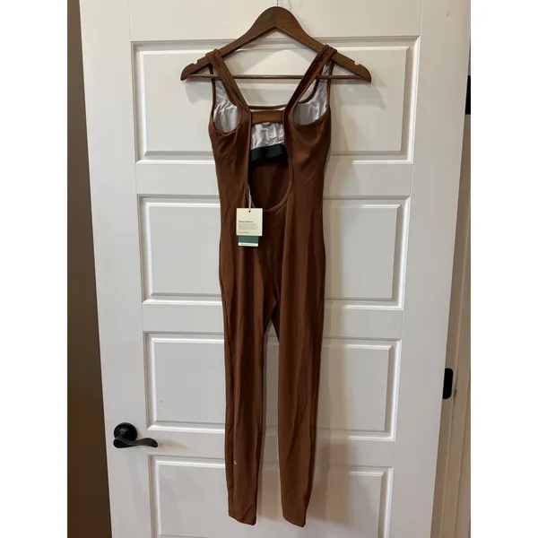 Halara Brown Jumpsuit Ribbed Cut‎ Out Back XS Athleisure Minimalist - Image 5