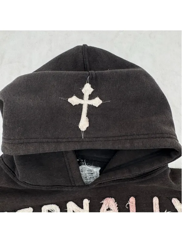 Eternally Devine Hoodie Sweatshirt Distressed Religious Cross Novelty Grunge - Image 8