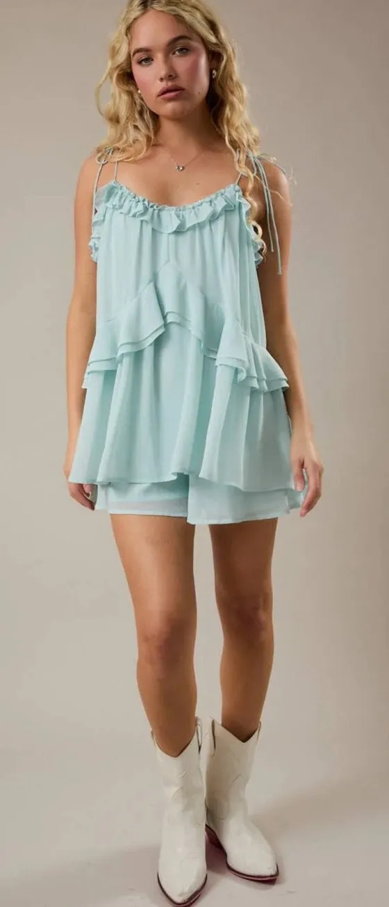 Boutique Mint Blue Ruffle Romper - Image 3