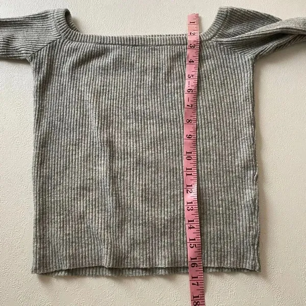 Princess Polly Gray Ribbed Long Sleeve Knit Top Square Neck Fitted Sweater M/L - Image 7