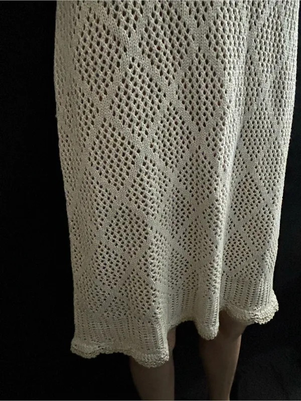 Venus Women’s 2 PC Sleeveless Crochet Knit Slip Dress Cream & Gold MD NWT - Image 6