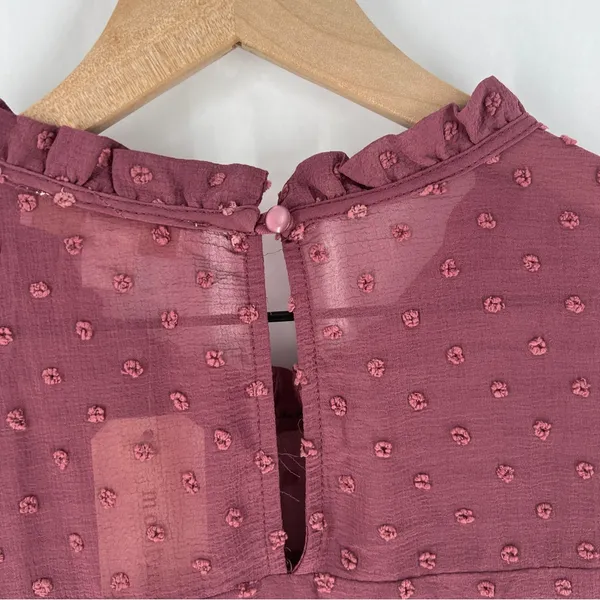 Monteau Purple Sheer Swiss Dot Ruffle Neck 3/4 Sleeve Peplum Blouse NWT‎ XL - Image 9