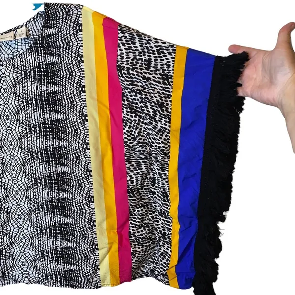 Westbound Abstract Animal Print Kimono‎ Poncho Fringe Sleeve Large - Image 3