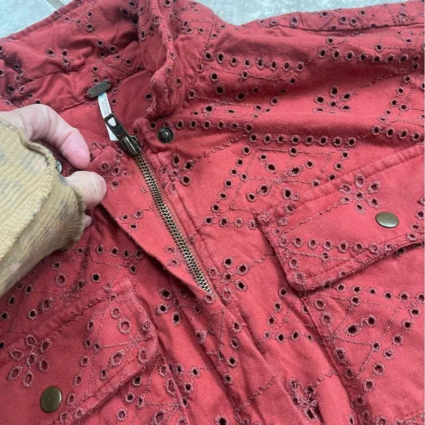 Free People Set The Tone Eyelet Long Sleeve Jumpsuit Terracotta Red Women's Sz 4 - Image 13