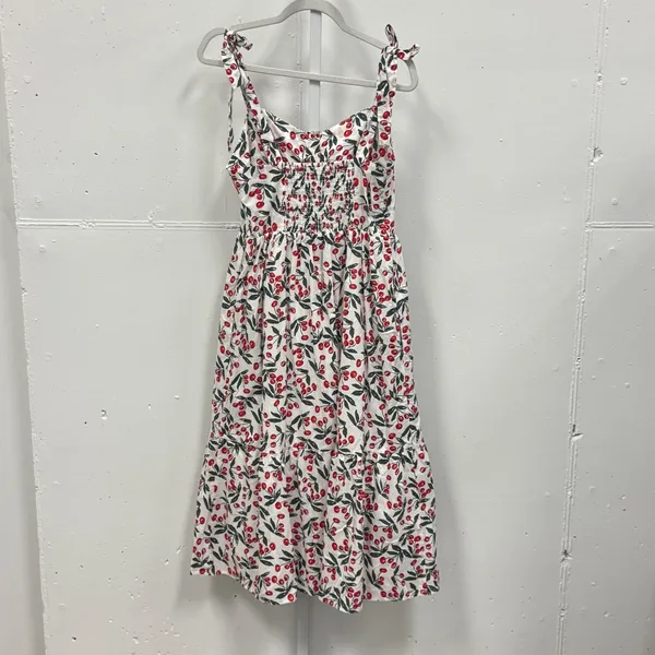 Code Mode Cherry Print Cotton Midi Dress White Red Small Summer Picnic - Image 2