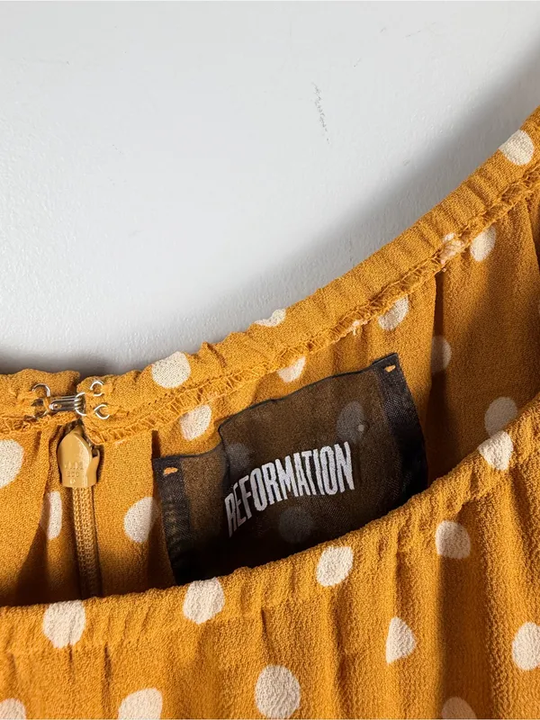 Reformation yellow white polka dot Arlene dress size 10 - Image 3