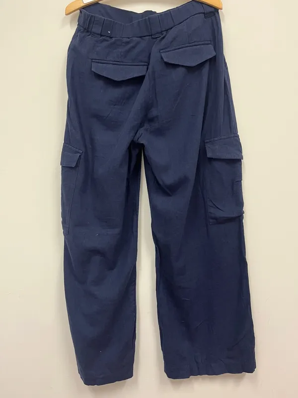 Abercrombie & Fitch Linen Blend Navy Wide-Leg Cargo Pants size Small - Image 4