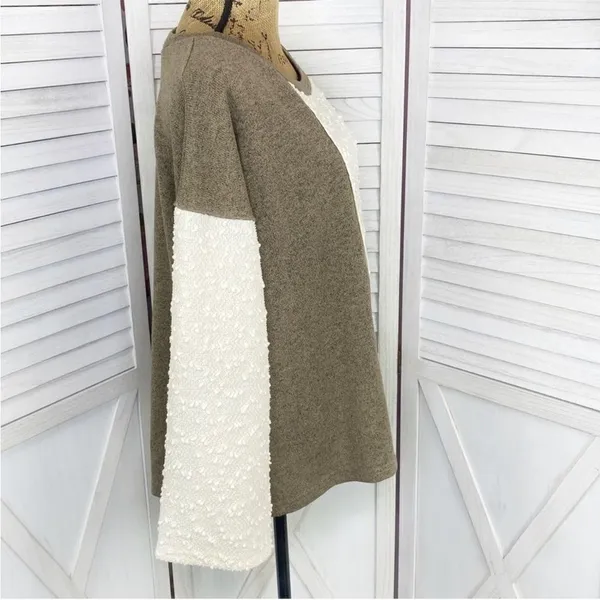 POL Open Tie Back Sweater Bell Sleeve Color Block Brown Cream Large‎ Boho - Image 3