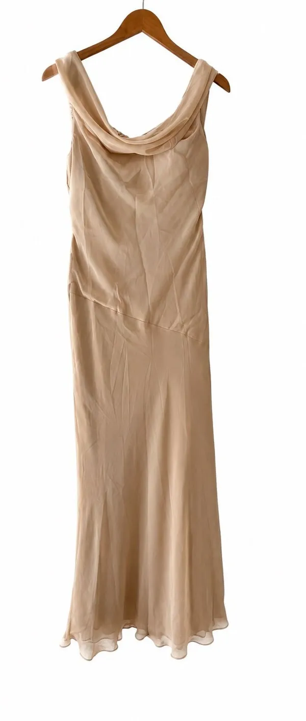 Azazie Rylina Champagne Mermaid Pleated Chiffon Dress - Image 3