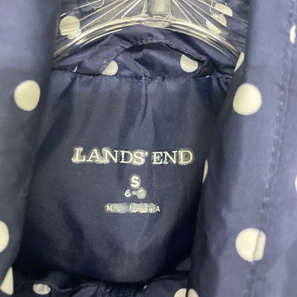 Lands End Vest Womens Small Jacket Blue White Polka Dot Full Zip Puffer Pockets - Image 9