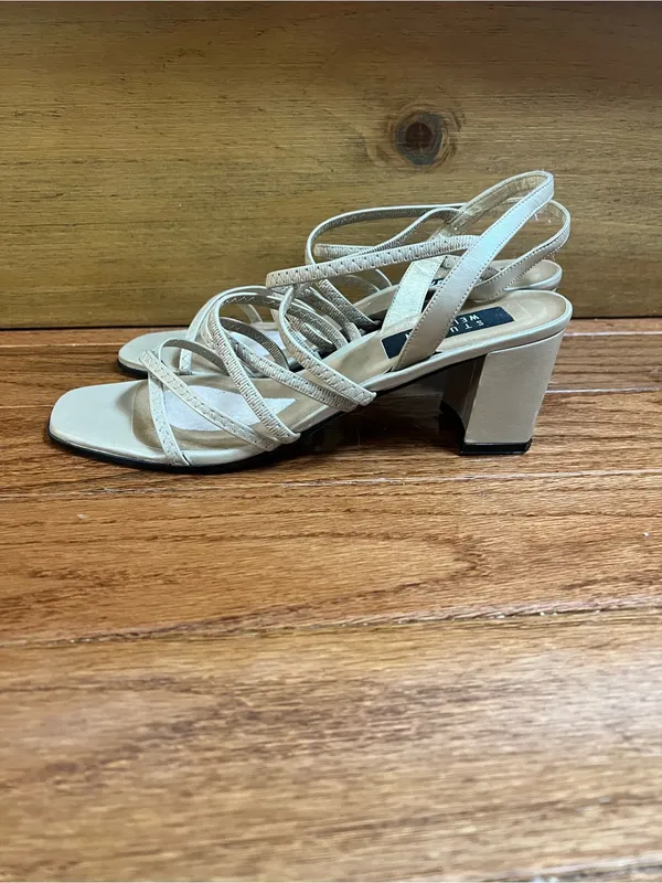 Stuart Weitzman Neutral Strappy Block Heel Square Toe Sandals - Image 5
