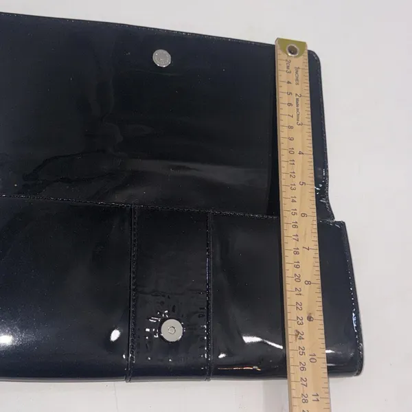 Michael Kors Buckle‎ Black Designer Old Money Minimalist Patent Leather Clutch - Image 9