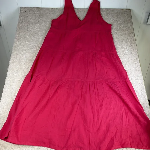 Women's NEW Quince Size XL 100% Organic Cotton Gauze Tiered Maxi Dress Pink - Image 7