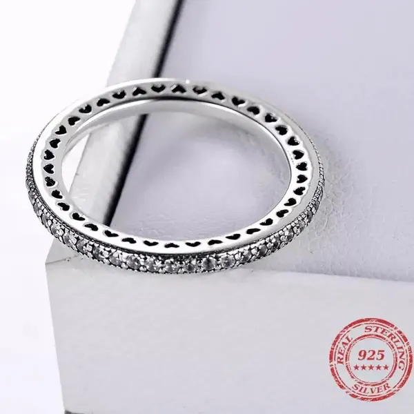Sterling Silver SIZE 7 925  Hearts Clear CZ Stackable Ring - Image 4