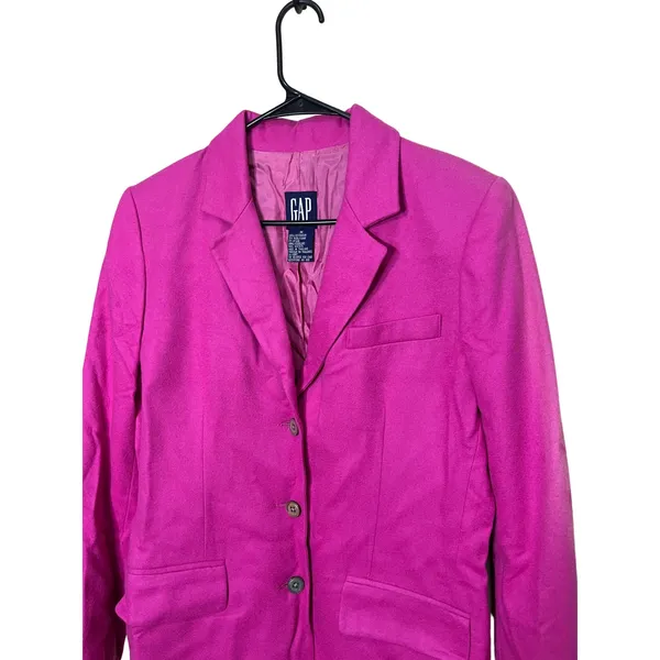 GAP Women's Hot Pink Wool‎ Blend Blazer Classic Button Career Jacket Size M - Image 2