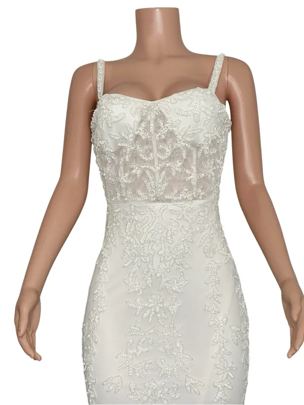 LULUS Luxe Bridal Momentous Love Beaded Bustier Mesh Mermaid Maxi Dress,White,XS - Image 8