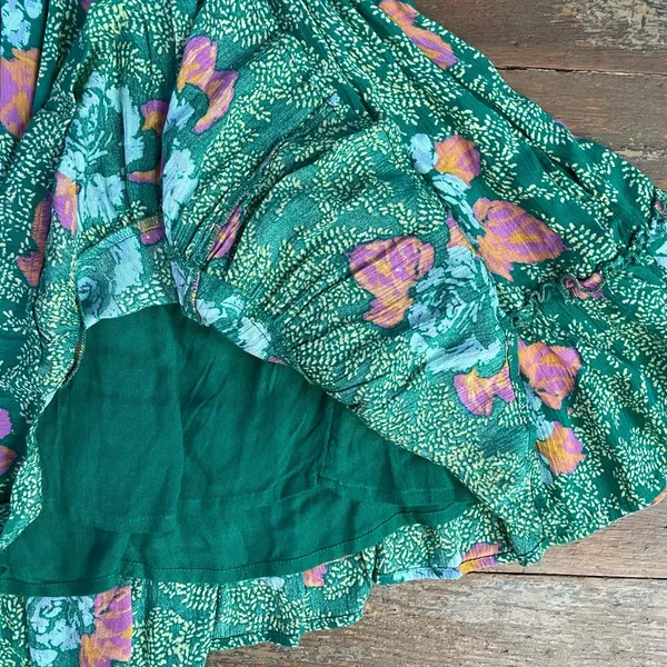 Free People Endless Summer Picnic Emerald Green Floral Boho Mini Dress - Sz S 🧡🎀 - Image 13