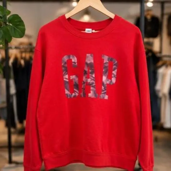 GAP Red Crewneck Sweatshirt Tie-Dye Pink Logo Y2K 90s Preppy M - Image 6