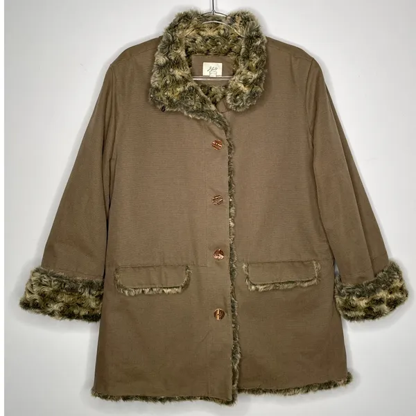 Vintage 2000s J.Jill Brown Faux Fur Lined Coat Jacket Size L - Image 4