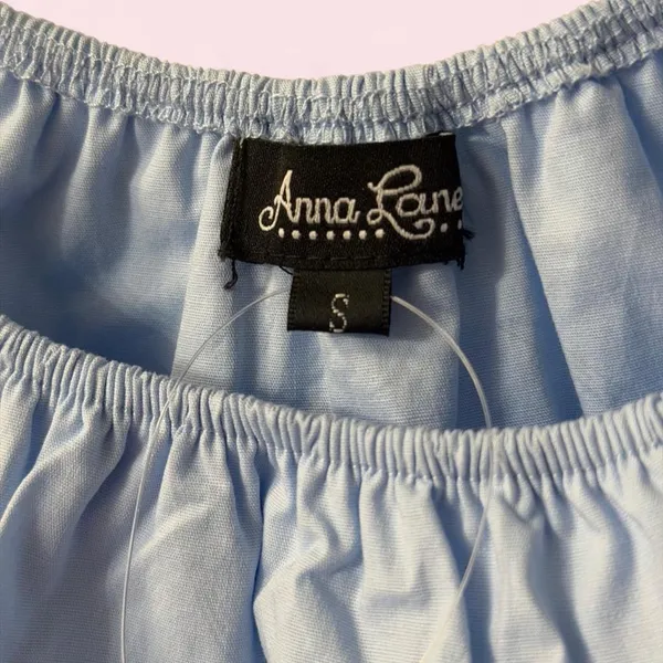 Women’s NWT Anna Rose Boutique Blouse Tassels Baby Blue Small - Image 5
