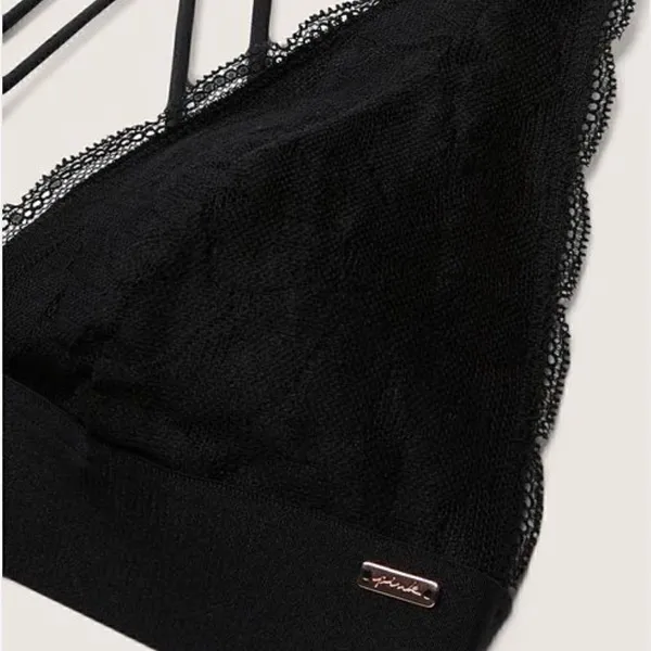 PINK Victoria’s Secret Black Lace Strappy Back Halterneck Bralette - Image 5