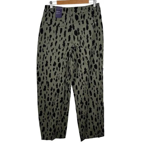 NWT Scoop Seamed Denim Barrel Jeans Wide Leg High Rise Leopard Print Olive SZ 6 - Image 11