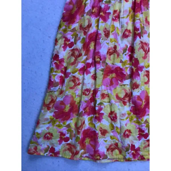 Old Navy‎ Floral Mini Dress Womens Small Pink Yellow Linen Tie Shoulder Smocked - Image 8